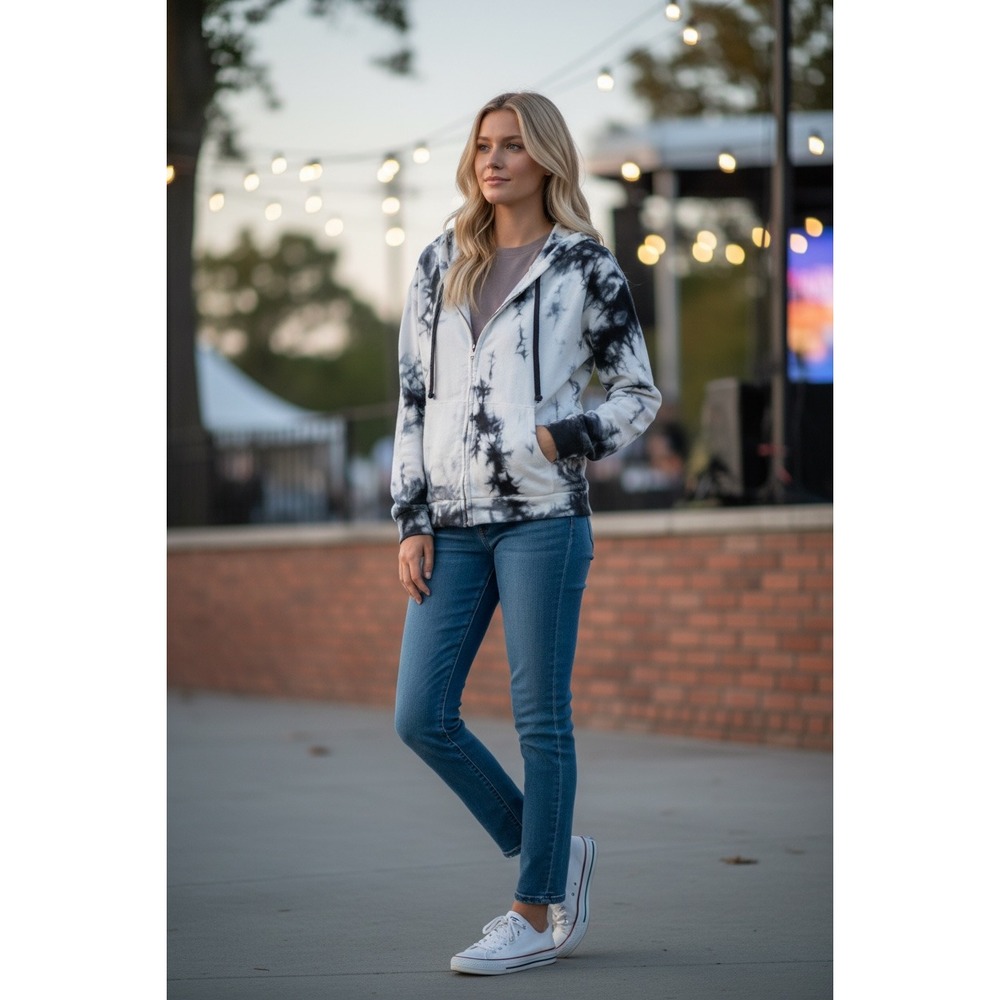 Don't Ask Why Woman's One Size Blue White Tie Dye Zip Hoodie NWT